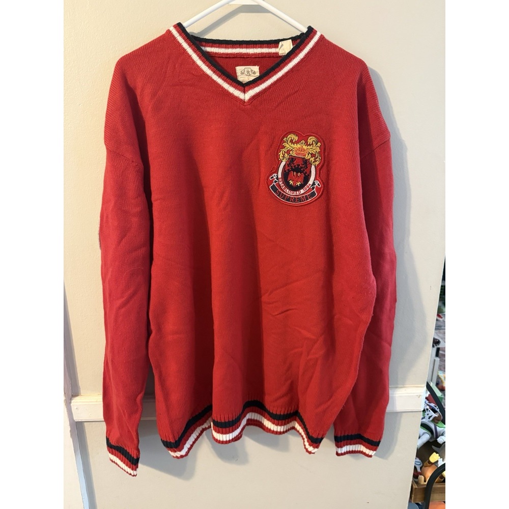 Vintage Y2K PJ Mark Red V Neck Sweater Patch Embroidered Mens Size L
